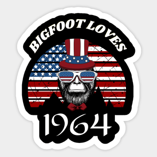 Bigfoot loves America and People born in 1964 Sticker